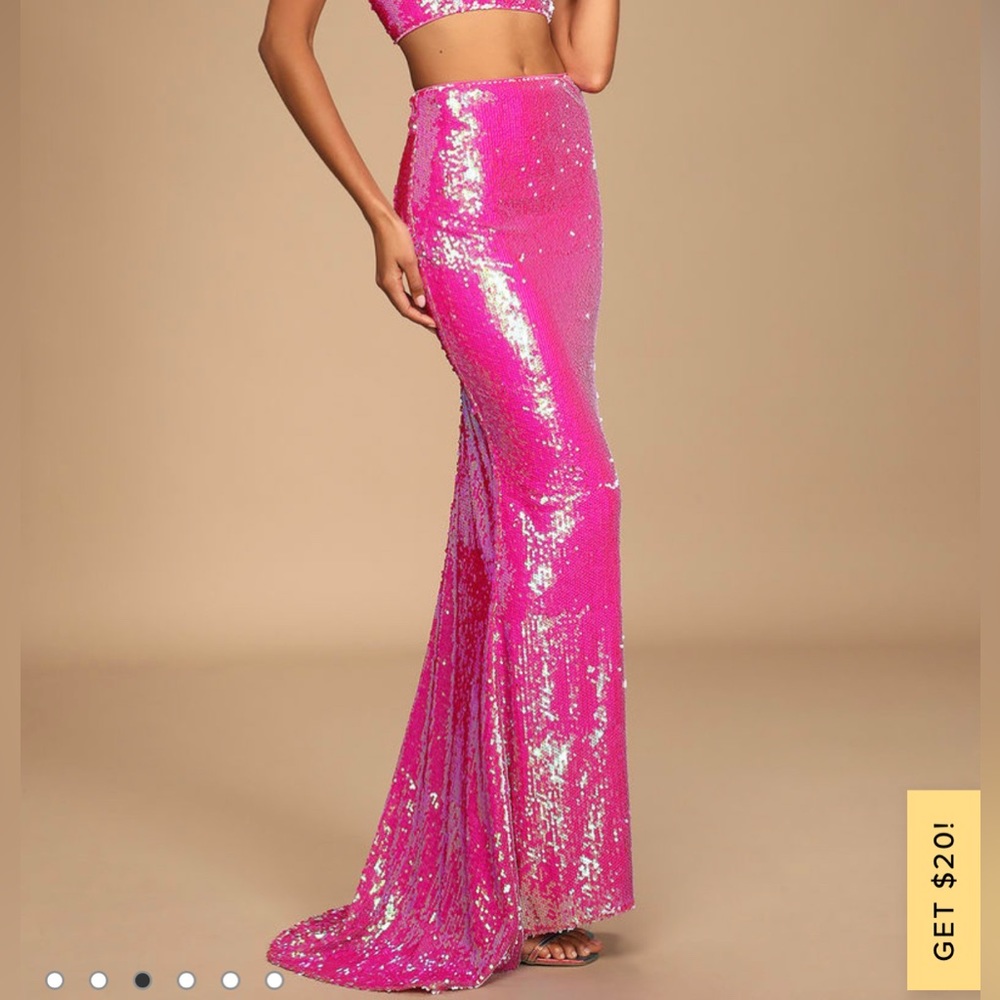 Lulus NWT Glam Entrance Bright Pink Sequin Maxi Skirt sz Large